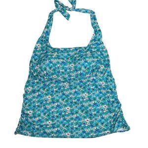 Lands' End Womens Floral Halter Neck Tankini Top Swimwear Multicolor Size 26W